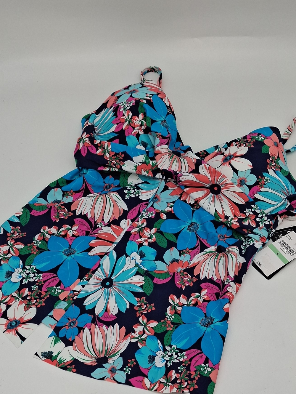 Island Escape Sail Away Gemini Underwire Tankini Top Navy Blue 8